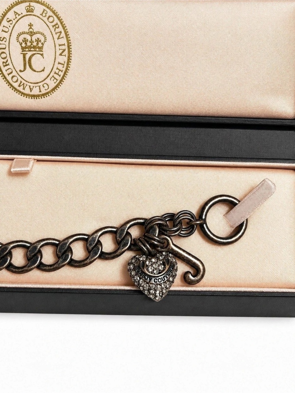 Vintage Juicy Couture Y2K Heart J Charm Toggle Bracelet 7.8” - Picture 2 of 7